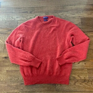 Alan Flusser Men's V-Neck 2 Ply Cashmere Sweater Orange Pullover Sz L